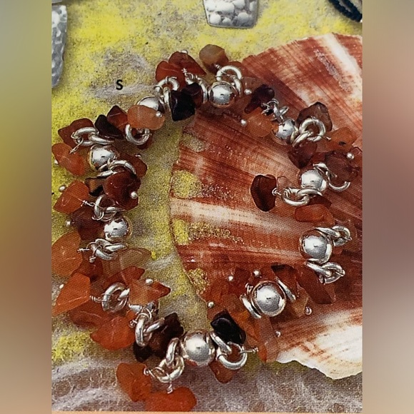 Silpada Very Rare Sterling Silver & Carnelian Bead ChaCha Stretch Bracelet - Picture 2 of 15